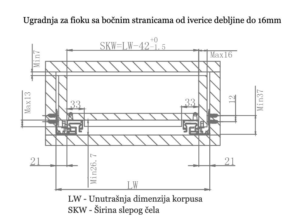 Klizač skriveni sa usporivačem, za ivericu 16mm, delimično izvlačenje-thumbnail