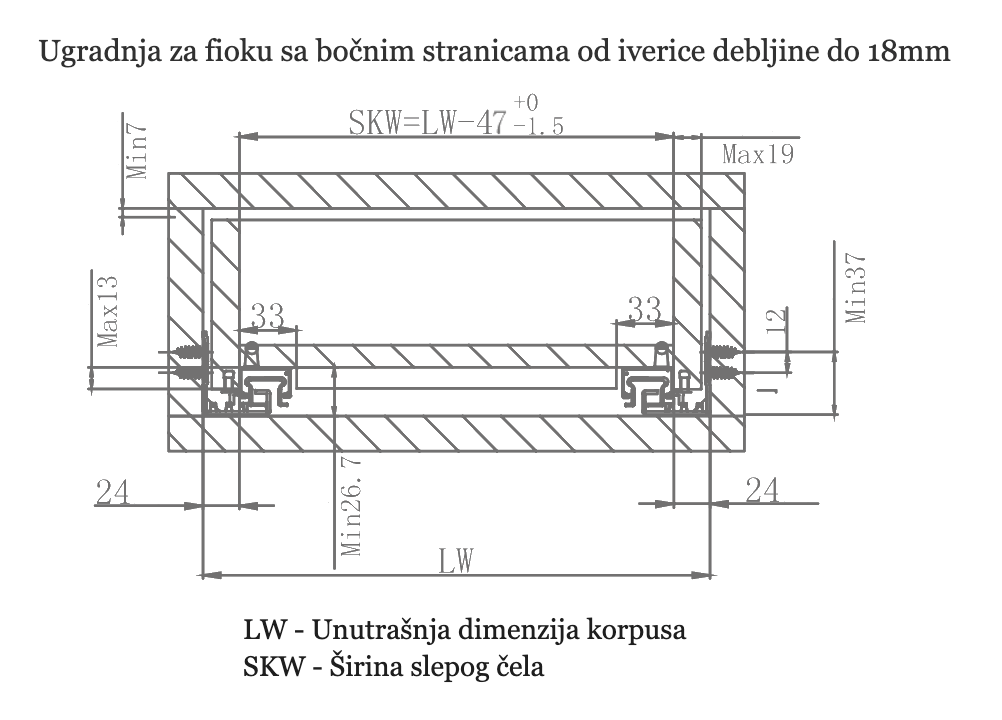 Klizač skriveni sa usporivačem, za ivericu 18mm, delimično izvlačenje-thumbnail
